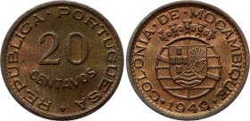 Mozambique 20 Centavos 1949
KM# 75; Bronze; AUNC