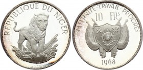 Niger 10 Francs 1968 
KM# 8.1; Silver Proof; Mint. 1000 Pcs; Lion