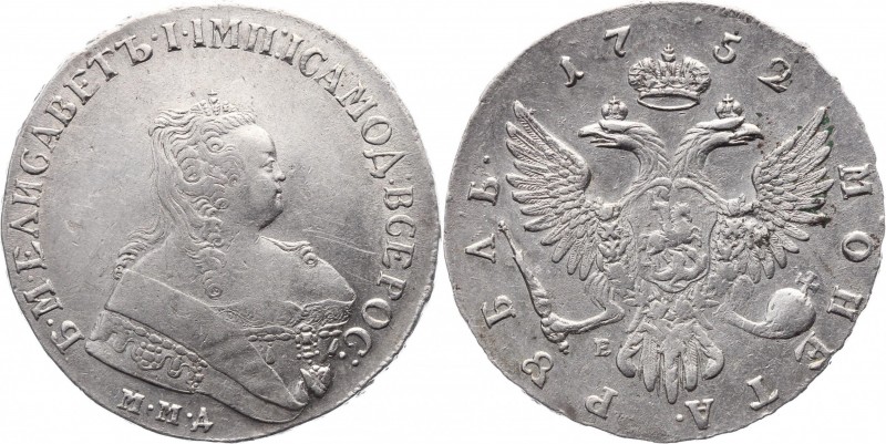 Russia 1 Rouble 1752 ММД Е
Bit# 125; 3,5 Roubles by Petrov; Silver 25,74g.; AUN...