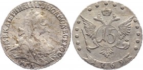 Russia 15 Kopeks 1769 ММД
Bit# 164; Conros# 147/1225+; 1 Roubles by Petrov; Silver 3,36g.; Edge - rope in the left