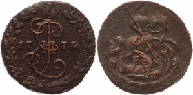 Russia Denga 1774 EM RRR
Bit# 728 R2; 4 Roubles by Petrov; 5 Roubles by Ilyin; Copper 4,05g.; Yekaterinburgh mint; Extremely rare; Low mintage; Only ...