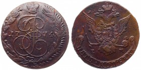 Russia 5 Kopeks 1774 EM
Bit# 623a; Copper 56.40g; Eagle 1770-1777