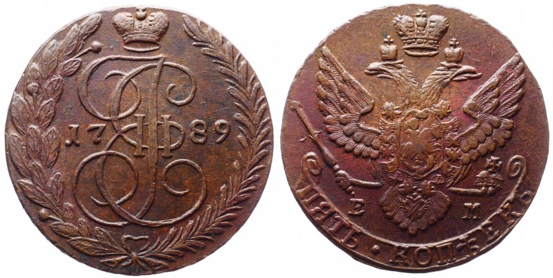 Russia 5 Kopeks 1789 EM
Bit# 643; Copper 46.17g