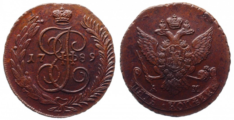 Russia 5 Kopeks 1789 AM
Bit# 859; Copper 43.09g