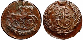 Russia Polushka 1790 EM
Bit# 760; Copper 2.93g 18x17mm; Old Saturated Cabinet Patina; Rare in this Condition; XF/aUNC
