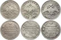 Russia 1 Rouble 1829 -1831
Lot of 3 Coins: 1 Rouble 1829, 1830, 1831 СПБ НГ; Silver, VF.