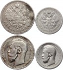 Russia Lot of 3 Coins 1896 
25 Kopeks 1896, 50 Kopeks 1896*, 1 Rouble 1896*; Silver, VF.