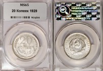 Russia - USSR 20 Kopeks 1929 NNR MS 65
Fedorin# 16; Silver