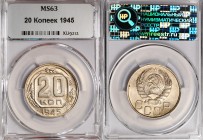 Russia - USSR 20 Kopeks 1945 NNR MS 63
Fedorin# 69; Nickel