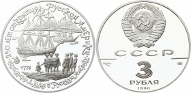 Russia - USSR 3 Roubles 1990 
Y# 242; Silver Proof; 250th Anniversary of the Foundation of Russian America