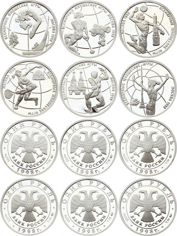 Russia Lot of 6 Coins 1998 
1 Rouble 1998; Silver Proof; World Youth Games