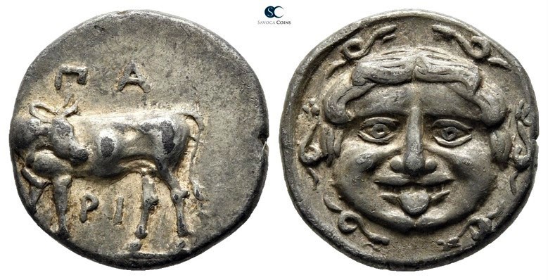 Mysia. Parion circa 400-300 BC. 
Hemidrachm AR

13mm., 2,46g.

ΠA-ΡI, bull ...
