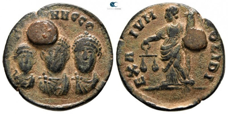Theodosius I, with Arcadius and Honorius AD 379-395. Struck circa AD 402-408. Co...