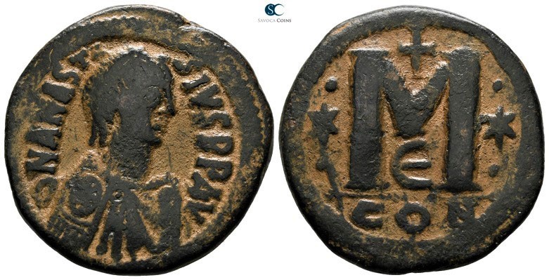 Anastasius I AD 491-518. Struck AD 498-518. Constantinople. 5th officina
Follis...