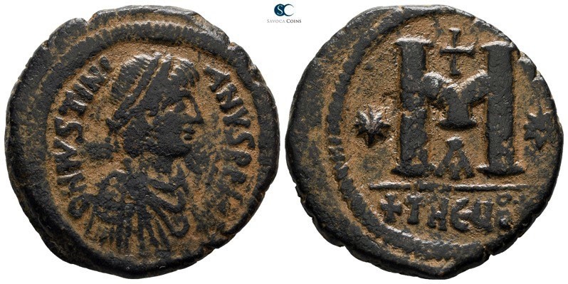 Justinian I AD 527-565. Theoupolis (Antioch)
Follis Æ

30mm., 15,97g.

D N ...