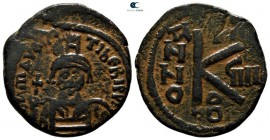 Maurice Tiberius AD 582-602. Dated RY 9=AD 590/1. Constantinople. 2nd officina. Half follis Æ