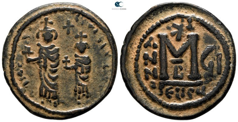 Heraclius with Heraclius Constantine AD 610-641. Dated RY 7=AD 616/7. Seleucia I...
