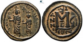 Heraclius with Heraclius Constantine AD 610-641. Dated RY 7=AD 616/7. Seleucia Isauriae mint. 2nd officina. Follis Æ