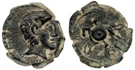 CARISA. Semis. A/ Cabeza masculina a der. R/ Jinete con escudo a der., debajo CARIS. AE 5,41 g. CNH-7 (var.). ACIP-2519 (var.). CC-3363, mismo ejempla...