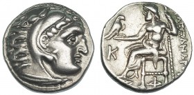 MACEDONIA. Alejandro III. Dracma. Colophon. (310-301 a.C.) R/ Zeus entronizado a izq.; símbolos K y F. AR 4,36 g. PRC-1823. MBC+.