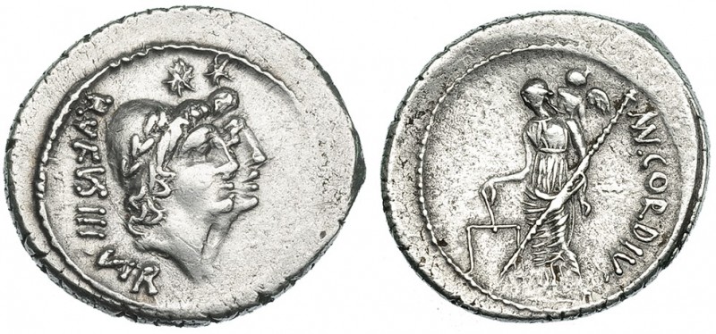 CORDIA. Denario. Roma (46 a.C.). R/ Venus Verticordia a izq. con balanza y cetro...