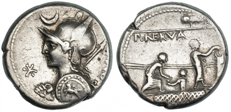 LICINIA. Denario. Ceca incierta (113-112 a.C.). A/ Cabeza de Roma a izq. con esc...