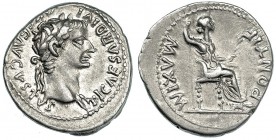 TIBERIO. Denario. Lugdunum (14-37 d.C.). R/ Livia a der. en trono con patas decoradas sobre línea. RIC-30. MBC+.