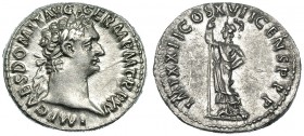 DOMICIANO. Denario. Roma (95-96). R/ Minerva a izq. con lanza y haz de rayos; IMP XXII COS XVII CENS P P P. RIC-192. EBC/EBC-.