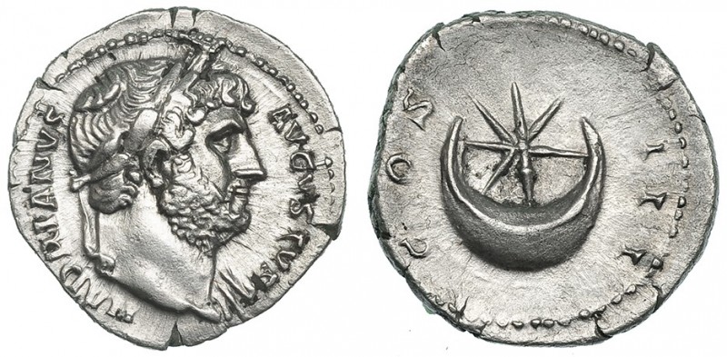 ADRIANO. Denario. Roma (125-128). R/ Estrella y creciente; COS III. RIC-200. MBC...