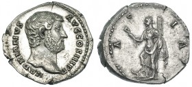 ADRIANO. Denario. Roma (134-138). R/ Asia a izq. pisando proa; ASIA. RIC-301. EBC.