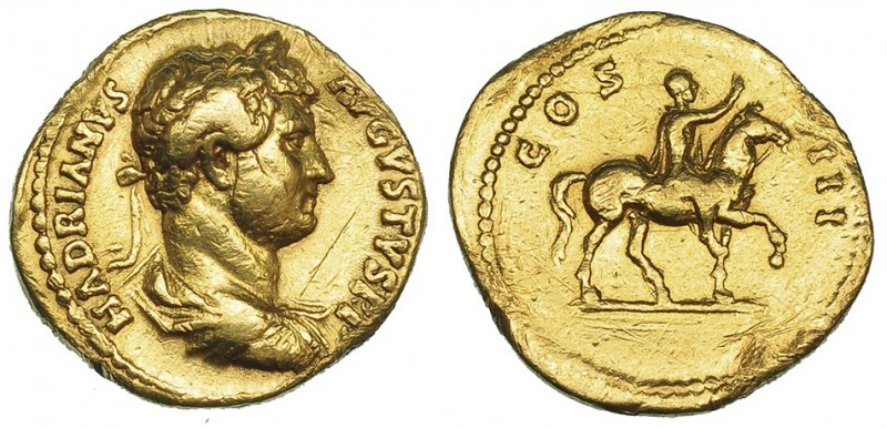 ADRIANO. Áureo. Roma (134-138). A/ Busto laureado y drapeado a der.; HADRIANVS A...
