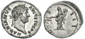 ADRIANO. Denario. Roma (117-138). R/ Aequitas a izq. con cornucopia y balanza; COS III. RIC-339. EBC. B.O.