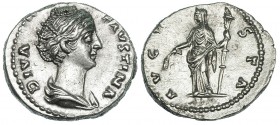 FAUSTINA LA MAYOR, (Esposa De Antonino Pío). Denario. Roma (141). A/ DIVA FAVSTINA. R/ Ceres a izq. con espigas y largo cetro; AVGVSTA. RIC-358. EBC+....