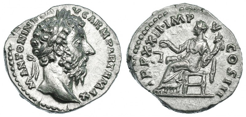 MARCO AURELIO. Denario. Roma (168). R/ Aequitas sentada a izq. con cornucopia y ...