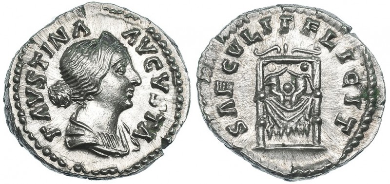 FAUSTINA LA MENOR, (Esposa de Marco Aurelio). Denario. Roma (161). R/ Cómodo y A...