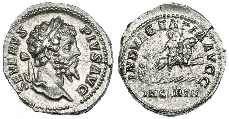 SEPTIMIO SEVERO. Denario. Roma (207-210). R/ Caelestis con cetro y rayo sobre le...