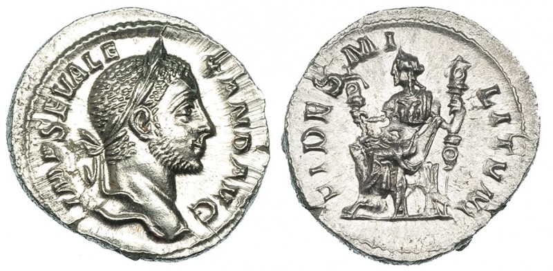 ALEJANDRO SEVERO. Denario. Roma (233-235). R/ Fides sentada a izq. con dos estan...