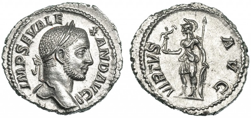 ALEJANDRO SEVERO. Denario. Roma (228-235). R/ Virtus a izq. con Victoria, lanza ...