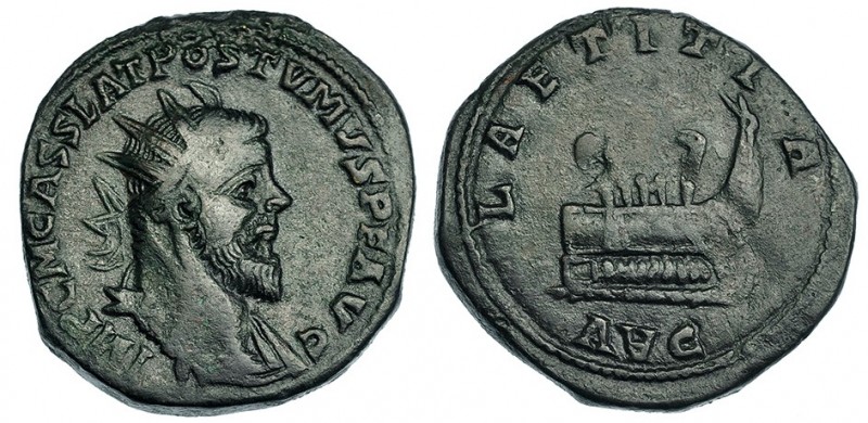 PÓSTUMO. Sestercio. Lugdunum (261-263). A/ Busto radiado y drapeado a der.; IMP ...