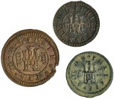 Lote 3 cobres Segovia: 4 maravedíes 1618 y 2 maravedíes (1603 y 1618). MBC.