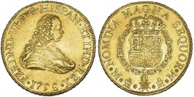8 escudos. 1756. México. MM. VI-606. Golpecito en canto. R.B.O. EBC-. Escasa.