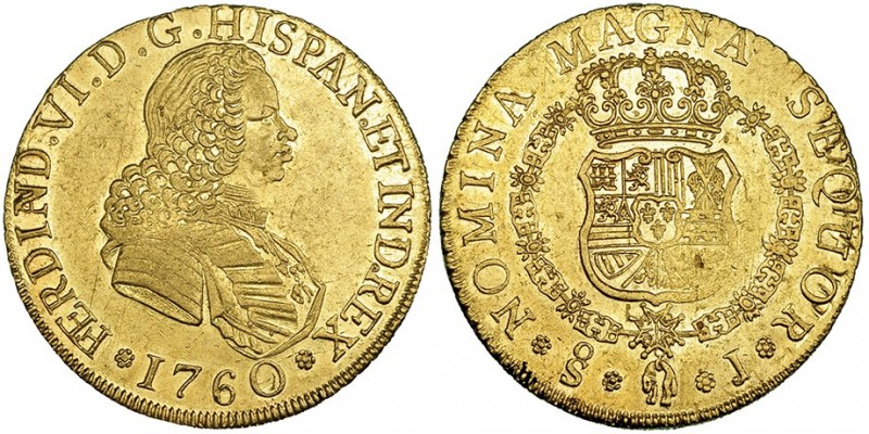 8 escudos. 1760/59. Santiago J. VI-643 vte. Algunas marcas en rev. R.B.O. EBC-. ...