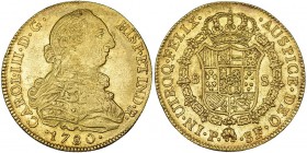 8 escudos. 1780. 8 sobre 7. Popayán. SF. VI-1719 vte. Mínima hojita. R.B.O. MBC+/EBC-.