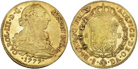 8 escudos. 1777. Santiago. DA. VI-1760. Gratada. BC+.