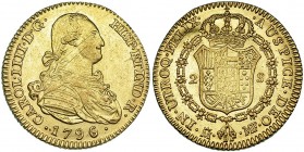 2 escudos. 1796/4. Madrid. MF. VI-1045 vte. Rayitas de ajuste. B.O. EBC/EBC+.