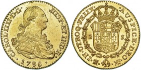 2 escudos. 1798. Madrid. MF. VI-1047. Rayitas de ajuste. B.O. EBC/SC.