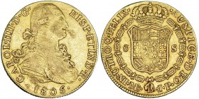 8 escudos. 1805. Lima. JP. VI-1314. Pequeñas marcas. MBC