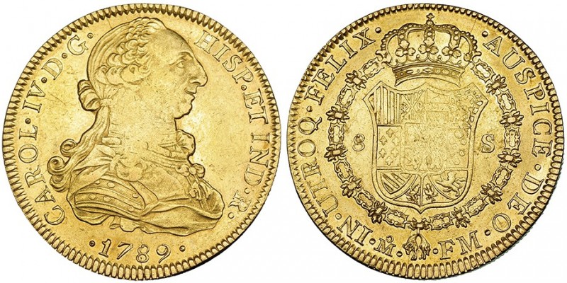 8 escudos. 1789. México. FM. VI-1324. Vano en rev. R.B.O. MBC+.