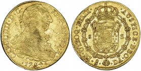 8 escudos. 1794. Santiago. DA. VI-1418. Pequeñas marcas. MBC-/MBC.