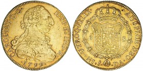 8 escudos. 1799. Santiago. DA. VI-1423. Pequeñas marcas. MBC/MBC-.